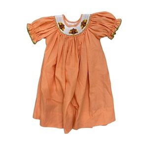 Girl’s Smocked Thanksgiving Turkey Orange Gingham Dress Fall Autumn